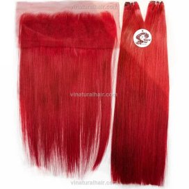 Human hair bundles with frontal - Red color