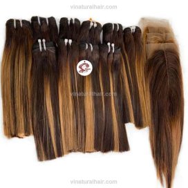 Bone straight highlights hair bundles and closure