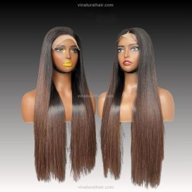 Wig Straight Swiss Lace 5X5 & 2X6 22” SDD 300G Brown Tip Human Hair Vietnamese Top Quality