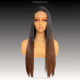 Wig Bone Straight Human Hair Brown Tip Color 2X4 Swiss Lace 300g DD 20” Long Lasting