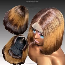 Vietnamese Human Hair Bob Wig in Unique Color 2×6 Closure Mix Length 8 10 Inches