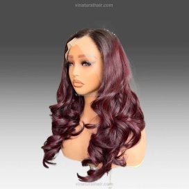 Burgundy Vietnamese Human Hair Wig in Frontal Lace Ready to Ship